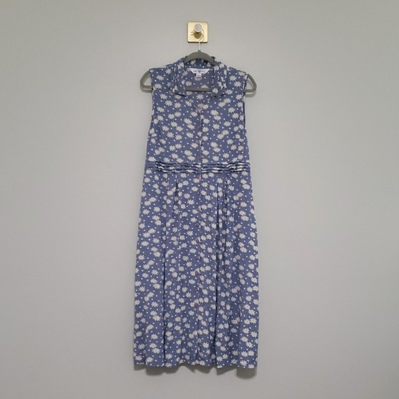 April Cornell Daisy Floral Midi Shirtdress Large Purple Sleeveless Pockets Pleat - Picture 1 of 15